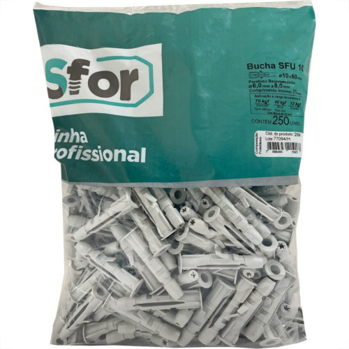 Bucha Fixacao Sforplast 10 Tijolo Baiano Sem Parafuso 250 Pecas Sfu 2094