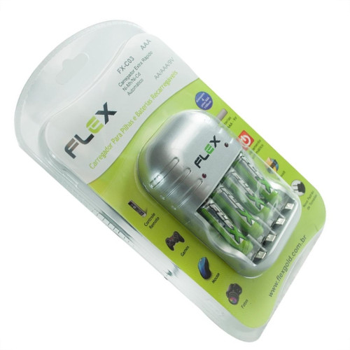 Carregador Flexgold Para Pilha Aaa 1100Ma Com 4 Aaa Fx-C03/Aaa Carregador Flexgold Para Pilha Aaa 1100Ma Com 4 Aaa Fx-C03/Aaa