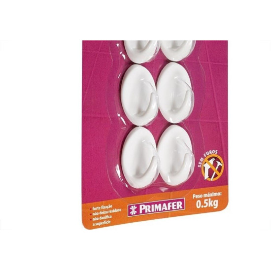 Gancho Adesivo Primafer Branco Plastico 0,5 1Kg 6 Pecas Pequeno 2501