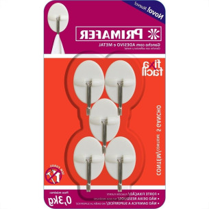 Gancho Adesivo Primafer Branco Plastico/Metal 0,3 Kg 5Peca Oval Pr2562