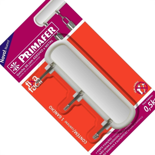 Gancho Adesivo Primafer Branco Plastico/Metal 0,3 1Kg 1 Peca Com 3 Ganchos Pr2563 Gancho Adesivo Primafer Branco Plastico/Metal 0,3 1Kg 1 Peca Com 3 Ganchos Pr2563