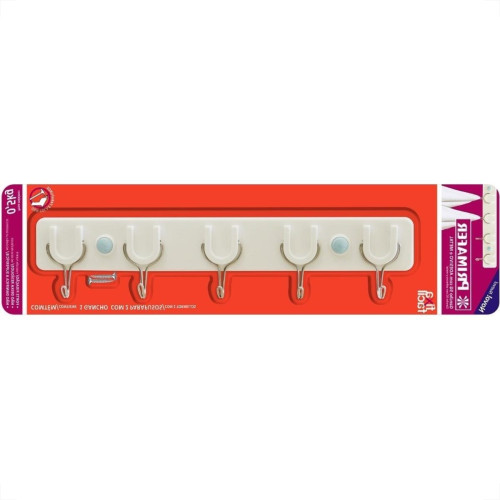 Gancho Adesivo Primafer Branco Plastico/Metal 0,5 1Kg 1 Peca Com 5 Ganchos Pr2565