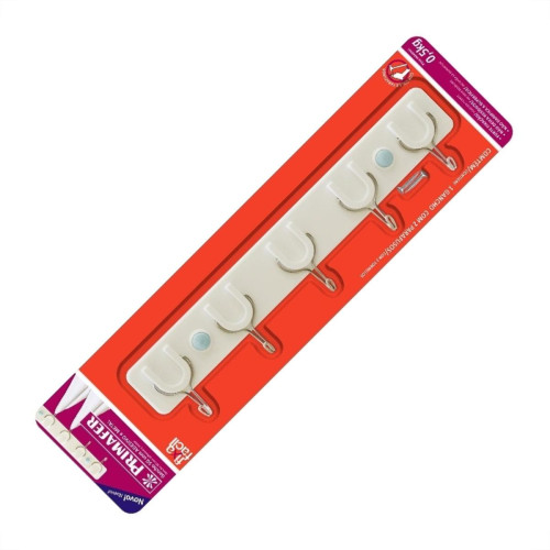 Gancho Adesivo Primafer Branco Plastico/Metal 0,5 1Kg 1 Peca Com 5 Ganchos Pr2565