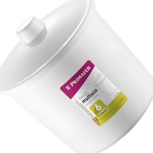 Lixeira Primafer Plastico 6 Litros Branca Com Tampa 1014-2 Lixeira Primafer Plastico 6 Litros Branca Com Tampa 1014-2