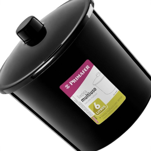 Lixeira Primafer Plastico 6 Litros Preta Com Tampa Pr1014-8 Lixeira Primafer Plastico 6 Litros Preta Com Tampa Pr1014-8