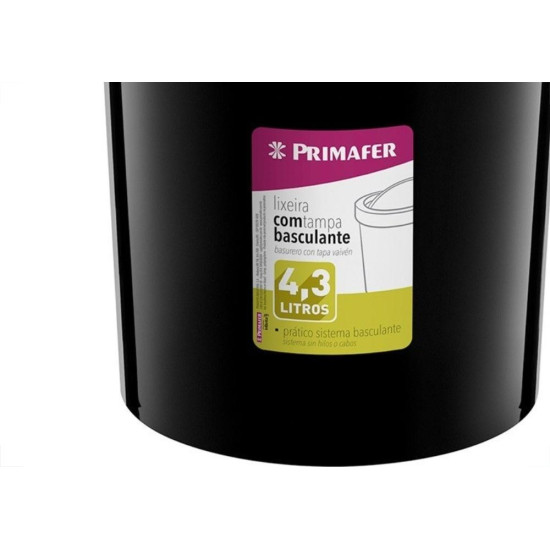 Lixeira Primafer Basculante 4,3L Preta Pr1017-8 Lixeira Primafer Basculante 4,3L Preta Pr1017-8