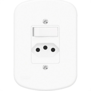 Conjunto Fame 4X2 Branco Com Placa 1Simples+Tomada 20A 