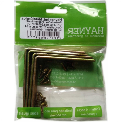 Cantoneira Moveis Hayner Bicromatizada 2.1/2'' 04Pecas 93737 Cantoneira Moveis Hayner Bicromatizada 2.1/2'' 04Pecas 93737