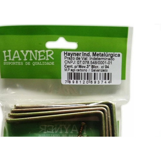 Cantoneira Moveis Hayner Bicromatizada 3'' 04Pecas 93744 Cantoneira Moveis Hayner Bicromatizada 3'' 04Pecas 93744
