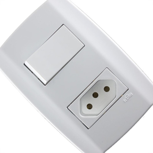 Conjunto Ilumi Slim 4X2 Branco Com Placa (1Simples+Tomada 20A) 80201