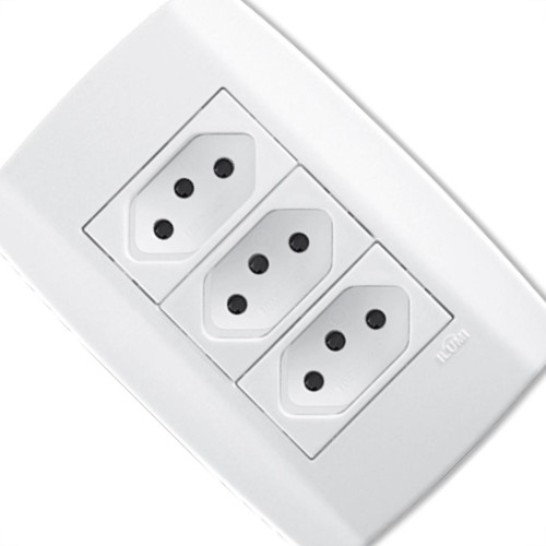 Conjunto Ilumi Slim 4X2 Branco Com Placa (3Tomada 10A) 80123 Conjunto Ilumi Slim 4X2 Branco Com Placa (3Tomada 10A) 80123