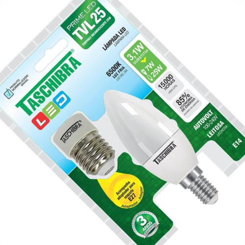 Lampada Led Vela Taschibra 3,1W 6500K Leitosa Tvl25 Lampada Led Vela Taschibra 3,1W 6500K Leitosa Tvl25