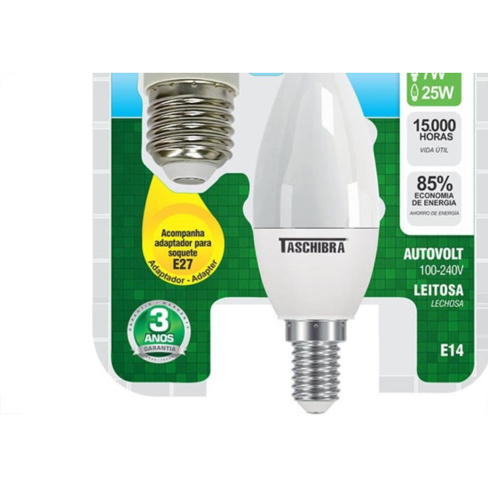 Lampada Led Vela Taschibra 3,1W 6500K Leitosa Tvl25 Lampada Led Vela Taschibra 3,1W 6500K Leitosa Tvl25