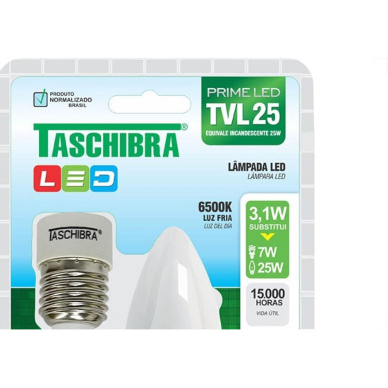 Lampada Led Vela Taschibra 3,1W 6500K Leitosa Tvl25 Lampada Led Vela Taschibra 3,1W 6500K Leitosa Tvl25