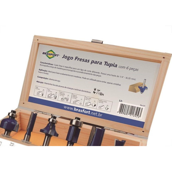 Fresa P/Tupia Brasfort Kit Com 06 Pecas 7893 Fresa P/Tupia Brasfort Kit Com 06 Pecas 7893