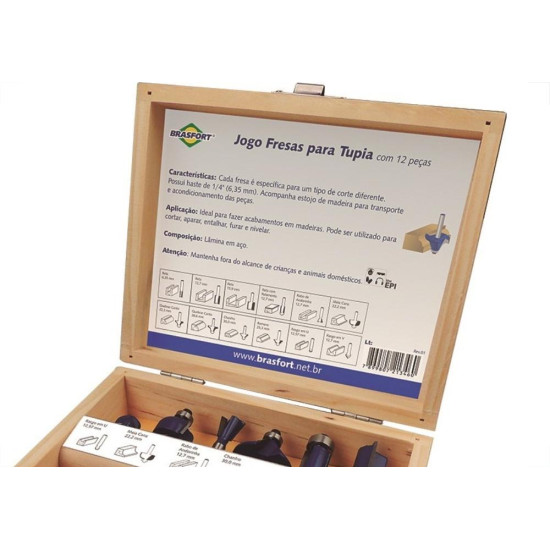 Fresa P/Tupia Brasfort Kit Com 12 Pecas 7894 Fresa P/Tupia Brasfort Kit Com 12 Pecas 7894