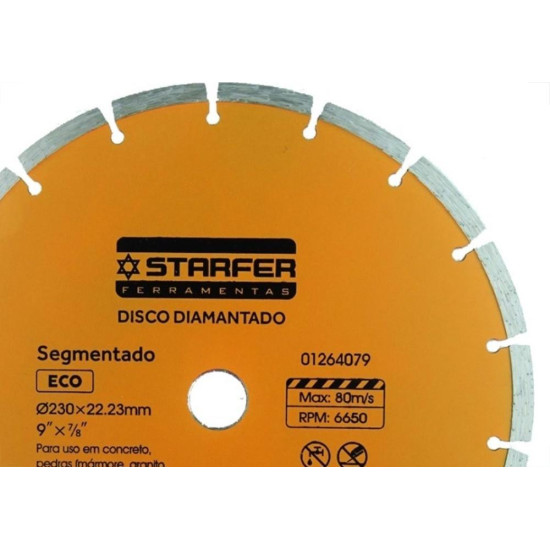 Disco Diamantado Starfer Eco Segmentado 230Mm Seco/Agua 