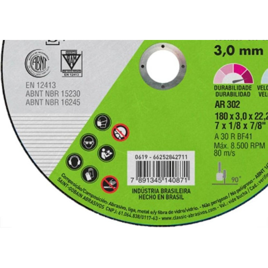 Disco De Corte Para Ferro Norton 302 Classic 07X1/8X7/8 