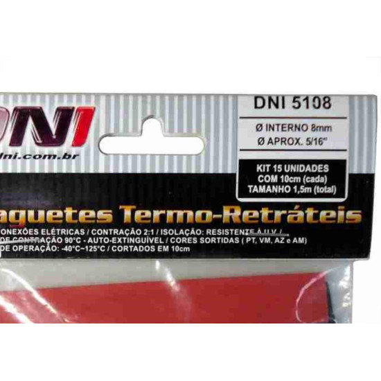 Espaguete Termo Retratil Dni 8Mm Com 15Pecas 5108