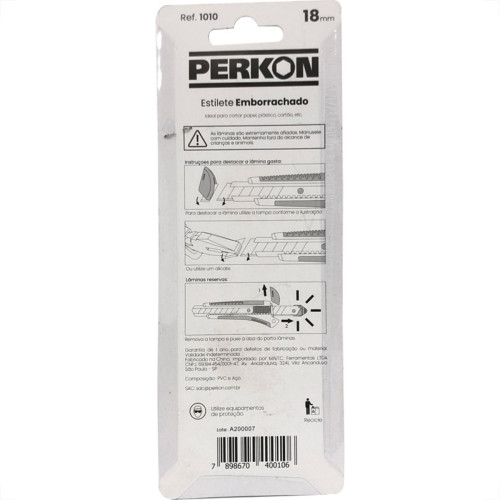 Estilete Perkon Emborrachado Com 3 Laminas 18Mm 1010 Estilete Perkon Emborrachado Com 3 Laminas 18Mm 1010