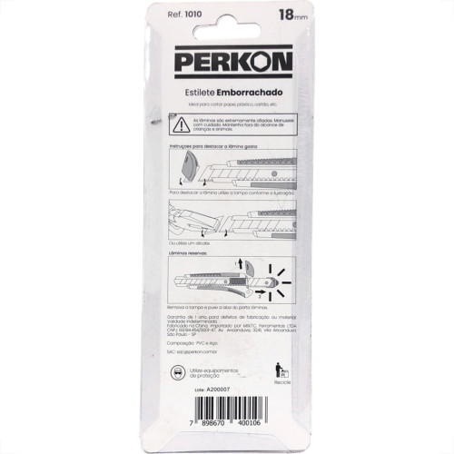 Estilete Perkon Emborrachado Com 3 Laminas 18Mm 1010 Estilete Perkon Emborrachado Com 3 Laminas 18Mm 1010