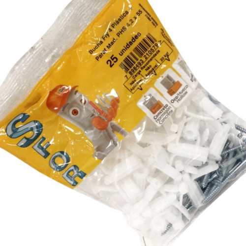 Bucha Fixacao Sforplast Gesso Drywall 4'' 24 A 32 + Parafuso 25 Pecas 214