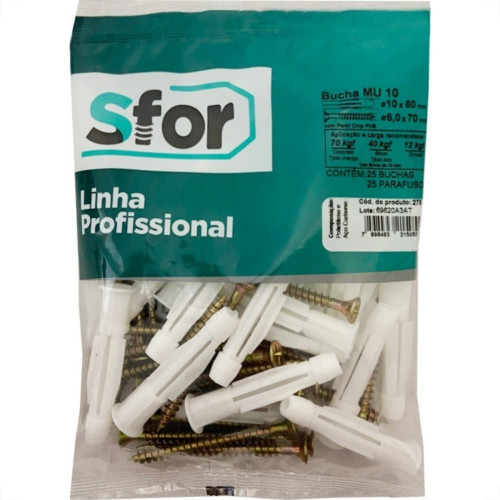 Bucha Fixacao Sforplast Baiano/Gesso 10 Com Parafuso 25Pecas 275 Bucha Fixacao Sforplast Baiano/Gesso 10 Com Parafuso 25Pecas 275