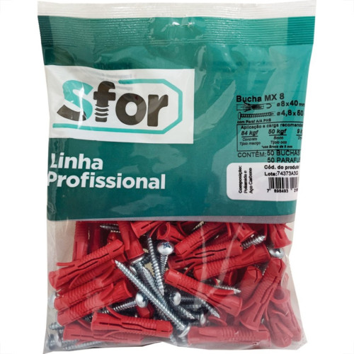 Bucha Fixacao Sforplast Mx 08 Com Parafuso 50 Pecas 1698 Bucha Fixacao Sforplast Mx 08 Com Parafuso 50 Pecas 1698
