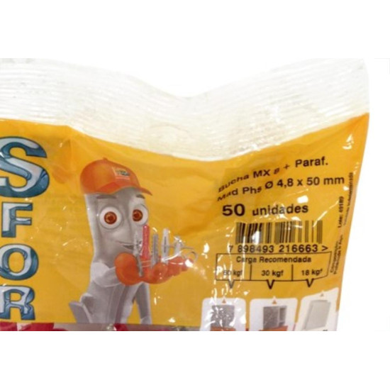 Bucha Fixacao Sforplast Mx 08 Com Parafuso 50 Pecas 1698 Bucha Fixacao Sforplast Mx 08 Com Parafuso 50 Pecas 1698