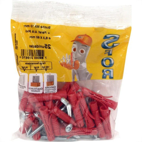 Bucha Fixacao Sforplast Mx 10 Com Parafuso 25 Pecas 1699