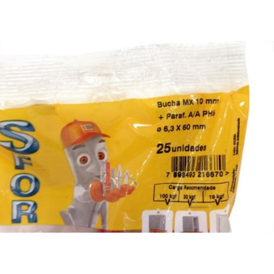Bucha Fixacao Sforplast Mx 10 Com Parafuso 25 Pecas 1699