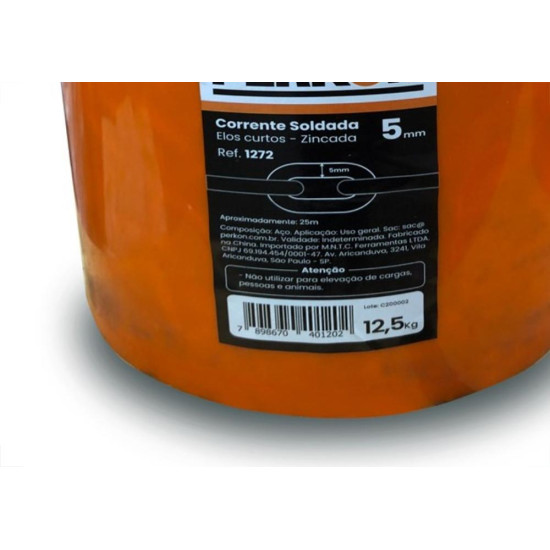 Corrente Soldada Perkon Zincada 5Mm 12,5Kg Aproximadamente 25M 1272