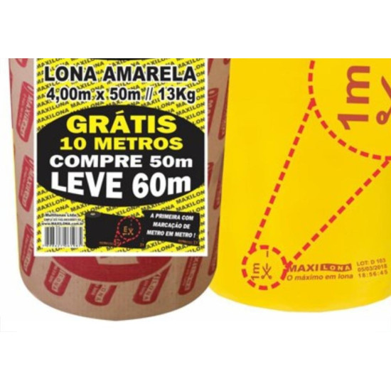 Lona Plastica Maxilona Amarela Reciclada 4X 50M+10M 13Kg 100 Micras 1.01.0005 Lona Plastica Maxilona Amarela Reciclada 4X 50M+10M 13Kg 100 Micras 1.01.0005