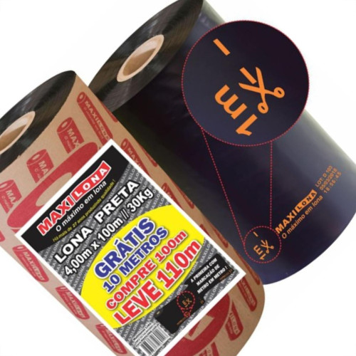 Lona Plastica Maxilona Preta Reciclada 4X100M+10M 30Kg 100 Micras 1.01.0010 Lona Plastica Maxilona Preta Reciclada 4X100M+10M 30Kg 100 Micras 1.01.0010