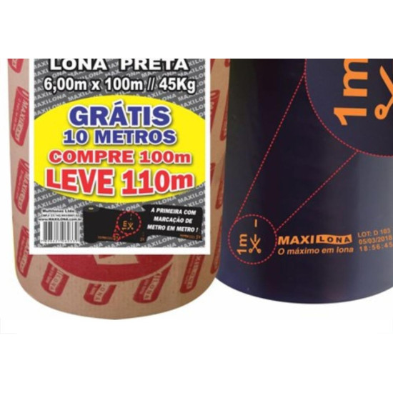 Lona Plastica Maxilona Preta Reciclada 6X100M+10M 45Kg 1.01.0018 Lona Plastica Maxilona Preta Reciclada 6X100M+10M 45Kg 1.01.0018