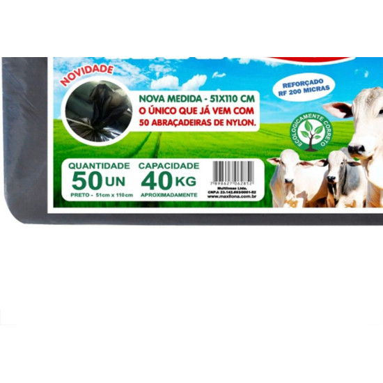 Saco Para Silagem Maxilona Preto 51X110 Capacidade 40Kg 50 Sacos 1.02.0003 Saco Para Silagem Maxilona Preto 51X110 Capacidade 40Kg 50 Sacos 1.02.0003