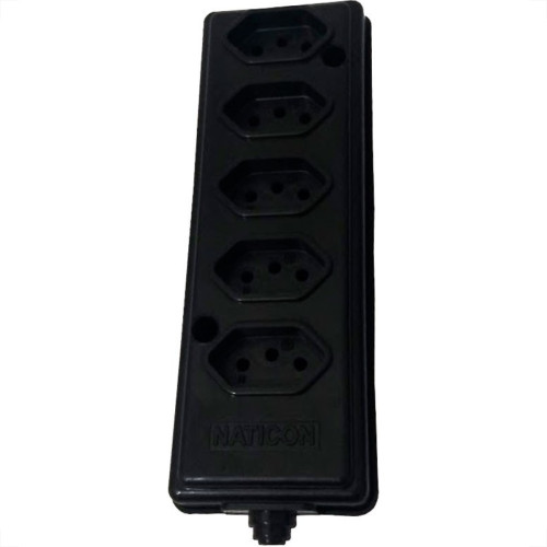 Tomada Barra Naticon Quintupla 10A 2 Polos +Terra Preta 571 Tomada Barra Naticon Quintupla 10A 2 Polos +Terra Preta 571