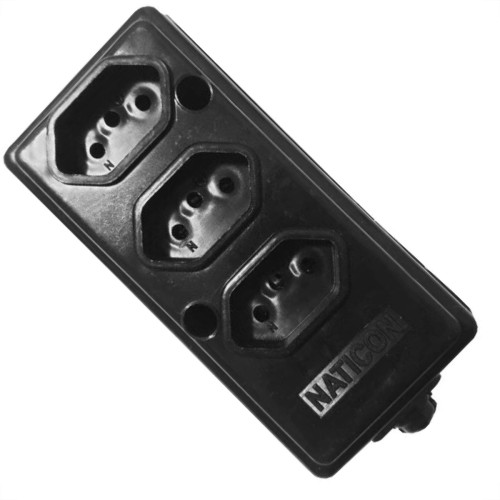 Tomada Barra Naticon Tripla 20A 2 Polos +Terra Preta 572 Tomada Barra Naticon Tripla 20A 2 Polos +Terra Preta 572