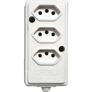 Tomada Barra Naticon   Tripla 10A 2 Polos +Terra Branca 574