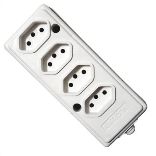 Tomada Barra Naticon   Quadrupla 10A 2 Polos +Terra Branca 575