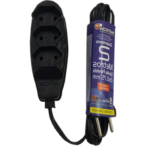 Extensao Naticon Tripla Paralela 2X0,75 Preta 2M 559 Extensao Naticon Tripla Paralela 2X0,75 Preta 2M 559