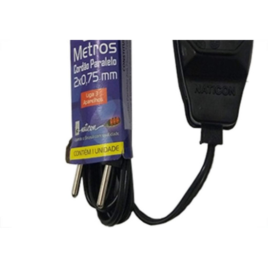 Extensao Naticon Tripla Paralela 2X0,75 Preta 2M 559 Extensao Naticon Tripla Paralela 2X0,75 Preta 2M 559