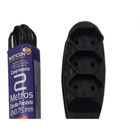 Extensao Naticon Tripla Paralela 2X0,75 Preta 2M 559 Extensao Naticon Tripla Paralela 2X0,75 Preta 2M 559
