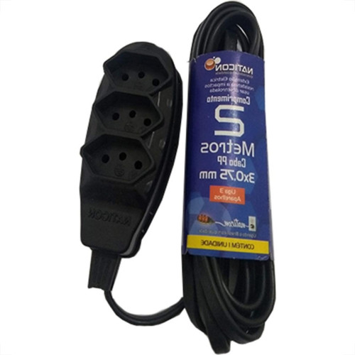 Extensao Naticon Tripla 2P+T Pp 2X0,75 Preta 2M 563 Extensao Naticon Tripla 2P+T Pp 2X0,75 Preta 2M 563