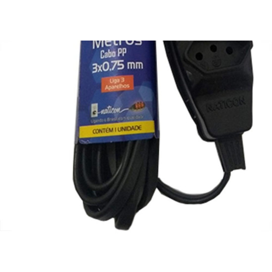 Extensao Naticon Tripla 2P+T Pp 2X0,75 Preta 2M 563 Extensao Naticon Tripla 2P+T Pp 2X0,75 Preta 2M 563