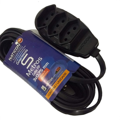 Extensao Naticon Tripla 2P+T Pp 2X0,75 Preta 5M 565 Extensao Naticon Tripla 2P+T Pp 2X0,75 Preta 5M 565