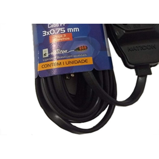 Extensao Naticon Tripla 2P+T Pp 2X0,75 Preta 5M 565 Extensao Naticon Tripla 2P+T Pp 2X0,75 Preta 5M 565