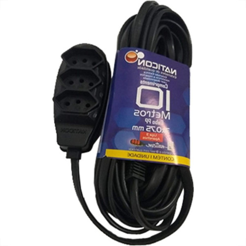 Extensao Naticon Tripla 2P+T Pp 3X0,75 Preta 10M 566