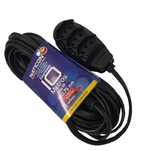Extensao Naticon Tripla 2P+T Pp 3X0,75 Preta 10M 566