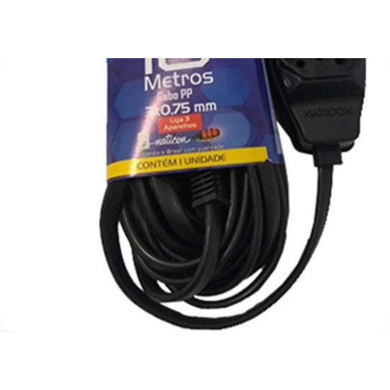 Extensao Naticon Tripla 2P+T Pp 3X0,75 Preta 10M 566